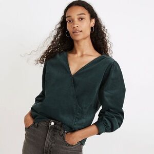Madewell Forest Green V-Neck Blouse